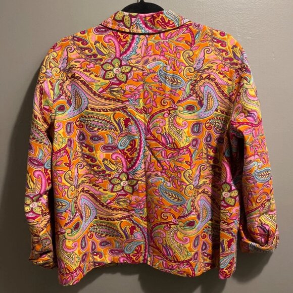 Coldwater Creek Colorful Paisley Jacket Womens Petite Large Beaded Button Front - Picture 3 of 9